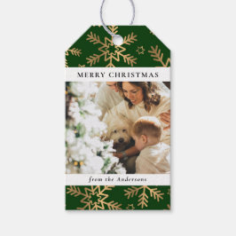 Etiqueta Para Presente Foto da Dourada família de Natal Verde Elegante mo