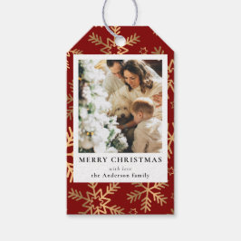 Etiqueta Para Presente Foto da Dourada Família Natal Vermelha moderna e f