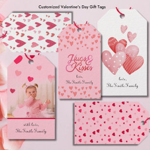 Etiqueta Para Presente Foto da Família Coração Vermelho Cor-de-Rosa-Cor-d