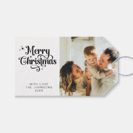 Etiqueta Para Presente Foto da família de Natal Elegante Preto e Branco F