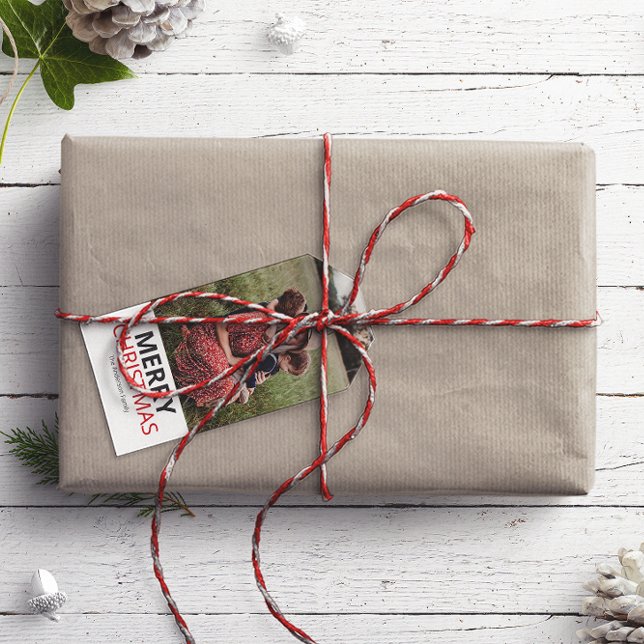 Etiqueta Para Presente Foto da família de Natal mínima moderna (Criador carregado)