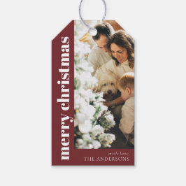 Etiqueta Para Presente Foto da família de Natal Red Merry Elegante modern