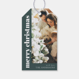Etiqueta Para Presente Foto da família de Natal verde e elegante moderna