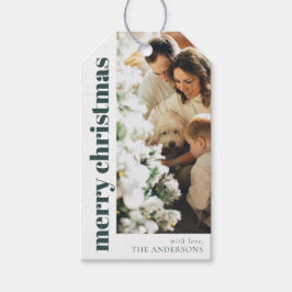 Etiqueta Para Presente Foto da família de Natal verde e elegante moderna