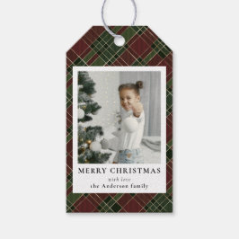 Etiqueta Para Presente Foto da Família de Natal Vermelha e Verde Mínima M