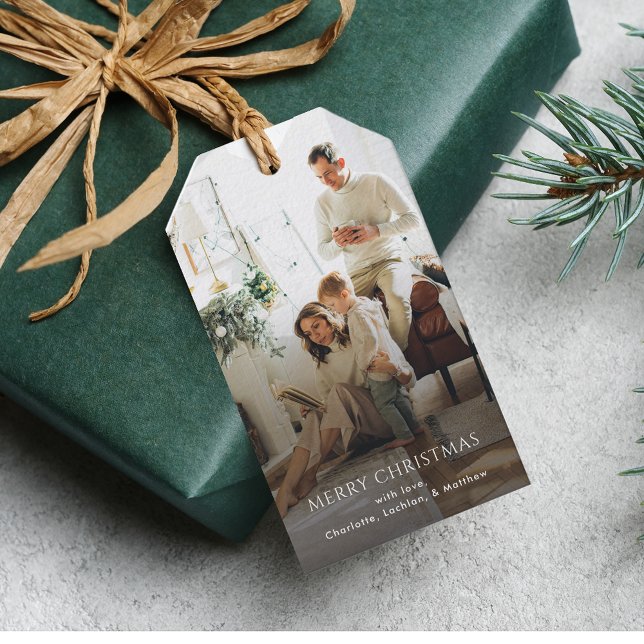 Etiqueta Para Presente Foto da família Natal moderno (Family Photo Rustic Christmas Gift Tag)