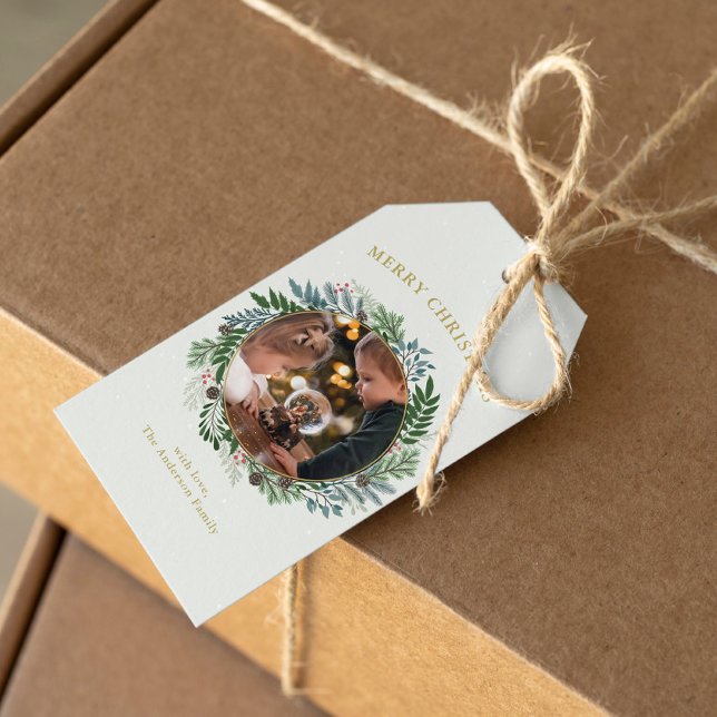 Etiqueta Para Presente Foto da Wreath de Natal (Criador carregado)