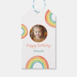 Etiqueta Para Presente Foto de Aniversário do Bom Colorido Pastel Rainbow