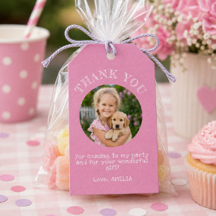 Etiqueta Para Presente Foto de aniversário Menina Obrigada Rosa