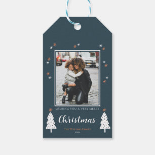 Etiqueta Para Presente Foto de Árvores Modernas de Natal Muito Feliz