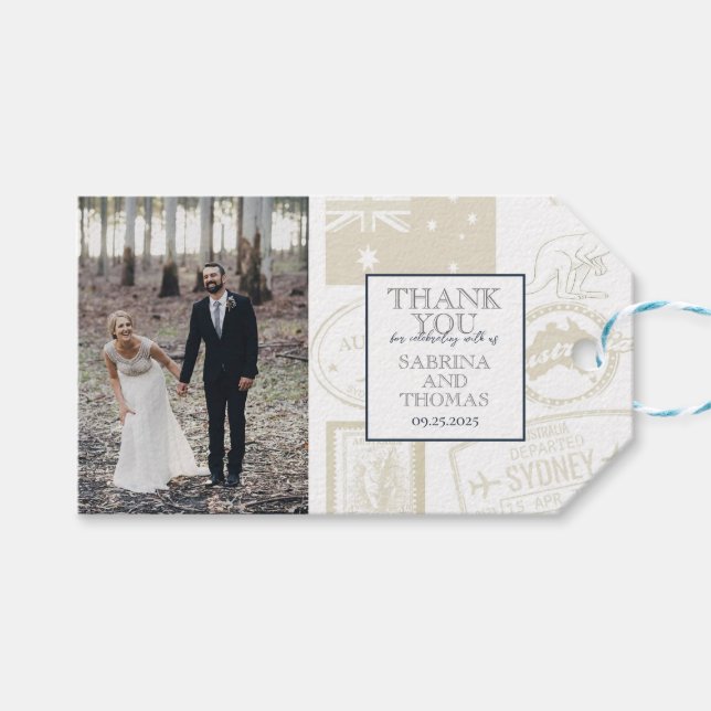Etiqueta Para Presente Foto de casamento do Marinho Blue Austrália (Frente (horizontal))
