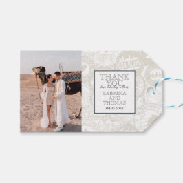 Etiqueta Para Presente Foto de casamento do Marinho Blue Marrocos