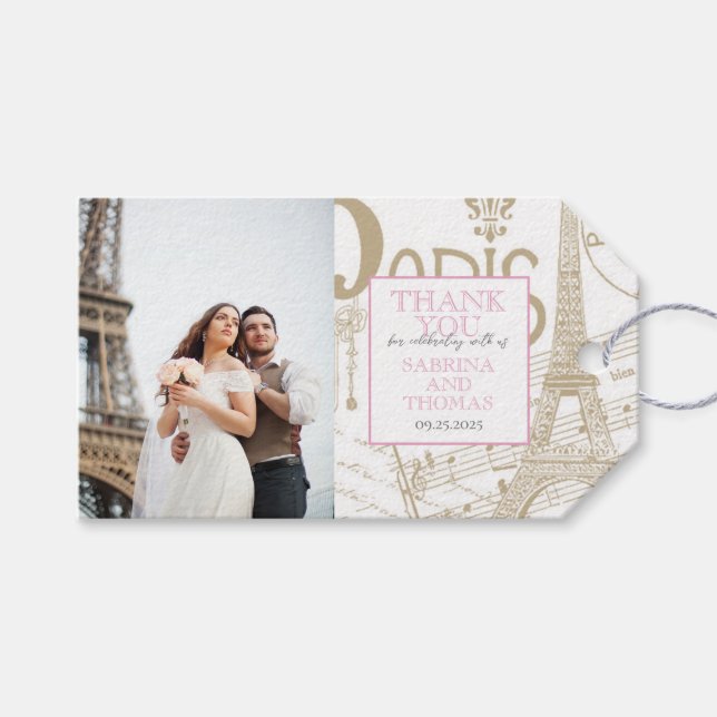 Etiqueta Para Presente Foto de Casamento Rosa Paris (Frente (horizontal))
