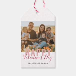 Etiqueta Para Presente Foto de Família Dia dos Namorados em Rosa Vermelho