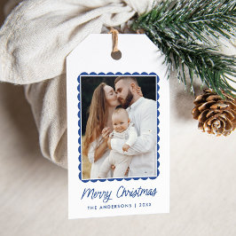 Etiqueta Para Presente Foto de Feriado de Quadro Escalonado Azul Moderno