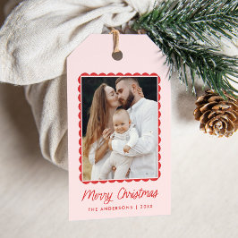 Etiqueta Para Presente Foto de Feriado de Quadro Moderno, Rosa e Vermelho