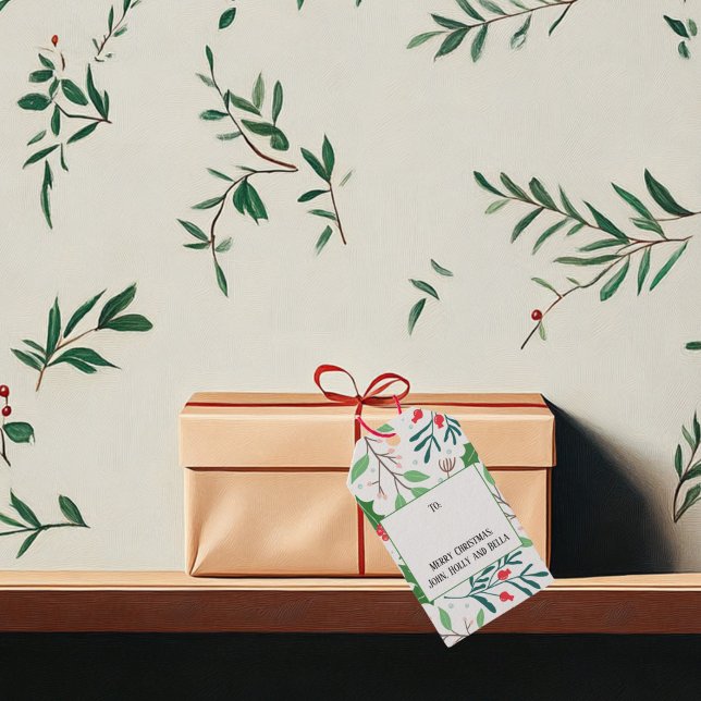 Etiqueta Para Presente Foto de Holly e Joy (Holly Berry Christmas Gift Tag)
