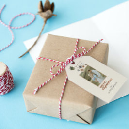 Etiqueta Para Presente Foto de Natal animada do Moderno Scandi Boho Neutr