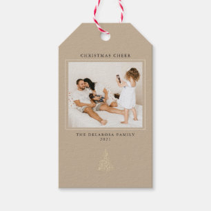 Etiqueta Para Presente Foto de Natal de Dourada-Lit Moderno Cheer Kraft