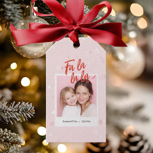 Etiqueta Para Presente Foto de Natal Rosa Fa La La La Personalizada