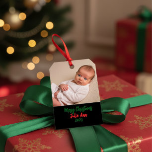 Etiqueta Para Presente Foto do Bebê no Primeiro Natal Personalizado