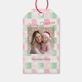 Etiqueta Para Presente Foto do padrão retrô verde rosa no Natal