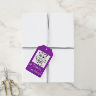 Etiqueta Para Presente Foto feita sob encomenda quadrada sazonal com roxo