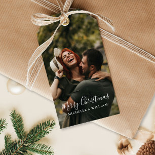 Etiqueta Para Presente Foto Mínima Moderna Manuscrita de Natal Red Berrie