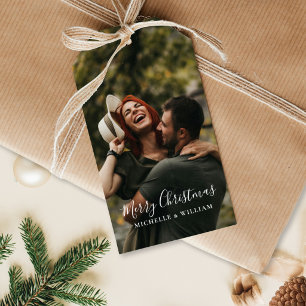 Etiqueta Para Presente Foto Mínima Moderna Manuscrita de Natal Red Berrie