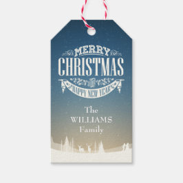 Etiqueta Para Presente Foto personalizada da cena de neve de Natal feliz