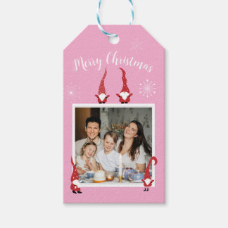 Etiqueta Para Presente Foto personalizada de Natal feliz com gnomos engra