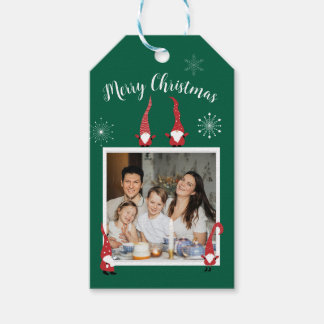 Etiqueta Para Presente Foto personalizada de Natal feliz com gnomos engra