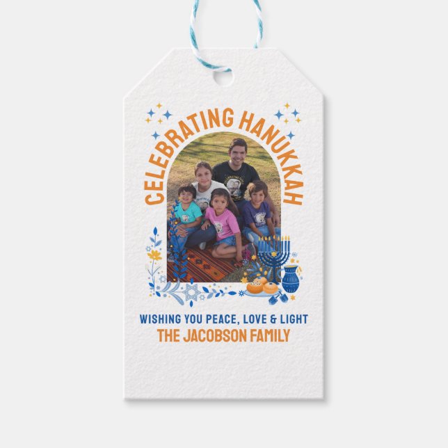 Etiqueta Para Presente Foto personalizável da FAMÍLIA HANUKKAH (Frente)