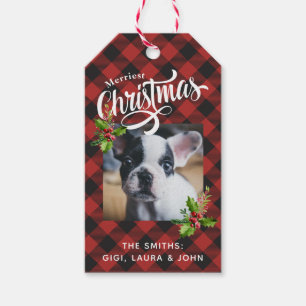 Etiqueta Para Presente Foto vermelha do Natal da xadrez do búfalo