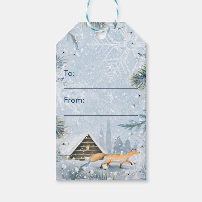 Etiqueta Para Presente Fox Cabine Winter Wonderland Snow Christmas (Frente)