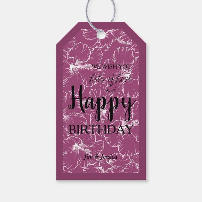 Etiqueta Para Presente Framboesa de Hibiscus Floral Sketch (Frente)