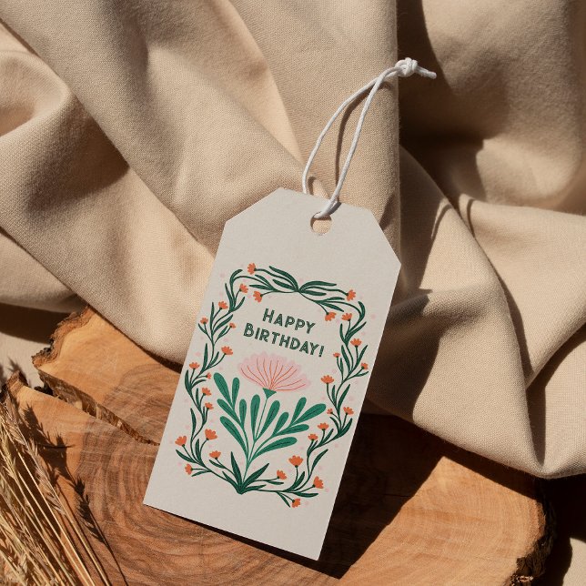 Etiqueta Para Presente Frame Floral Elegante Feliz Aniversário (Criador carregado)
