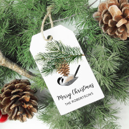 Etiqueta Para Presente Frango de inverno em Pinecone Feliz Natal