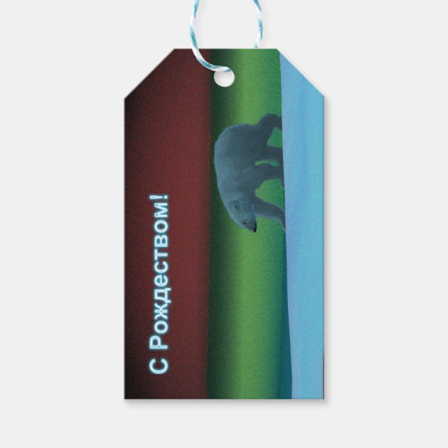 Etiqueta Para Presente Frohliche Weihnachten - Luzes Polares Urso Polar (Frente)