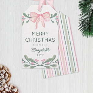 Etiqueta Para Presente Frouxas Bagas de Aquarela Rosa Feliz Natal