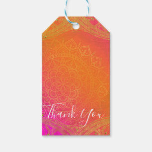 Etiqueta Para Presente Fúcsia Rosa Laranja e Dourado Mandala Festa Indian