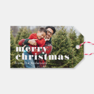 Etiqueta Para Presente Fundo de Foto de Família de Natal Feliz