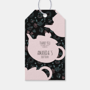 Etiqueta Para Presente Fundo do Doodle de Aniversário do Tea Party