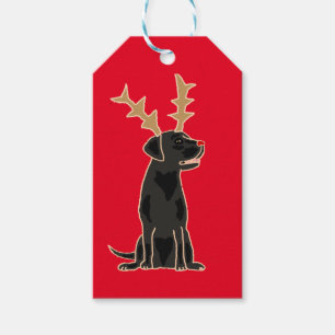 Etiqueta Para Presente Funny Black Lab com Reindeer Antlers no Natal