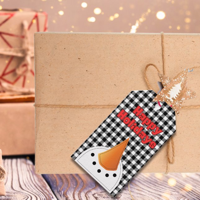 Etiqueta Para Presente Funny Bold Snowman Feliz Férias Russas (Criador carregado)