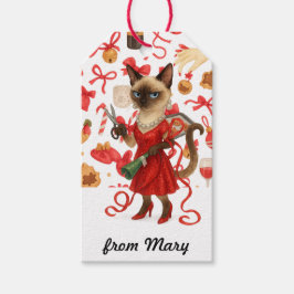 Etiqueta Para Presente Funny Christmas Glam Siamese Cat Holiday