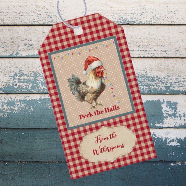 Etiqueta Para Presente Funny Peck the Halls Rooster Christmas Farmhouse (Criador carregado)