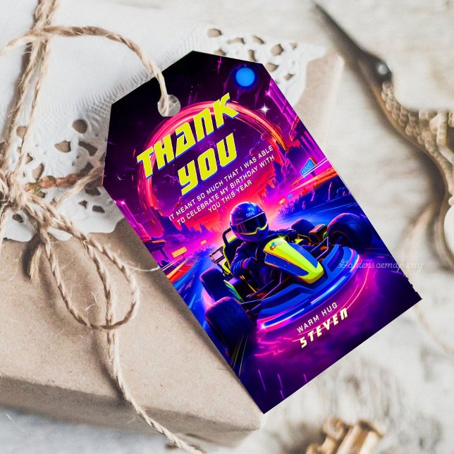 Etiqueta Para Presente Futuristic Go-Kart Racing Birthday Party (Futuristic Go-Kart Racing Birthday Party Gift Tags)
