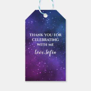 Etiqueta Para Presente Galáxia, Universo Roxo Obrigado Aniversário Favo