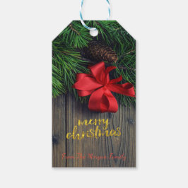 Etiqueta Para Presente Galho de Pinheiro de Natal, Laço Vermelho